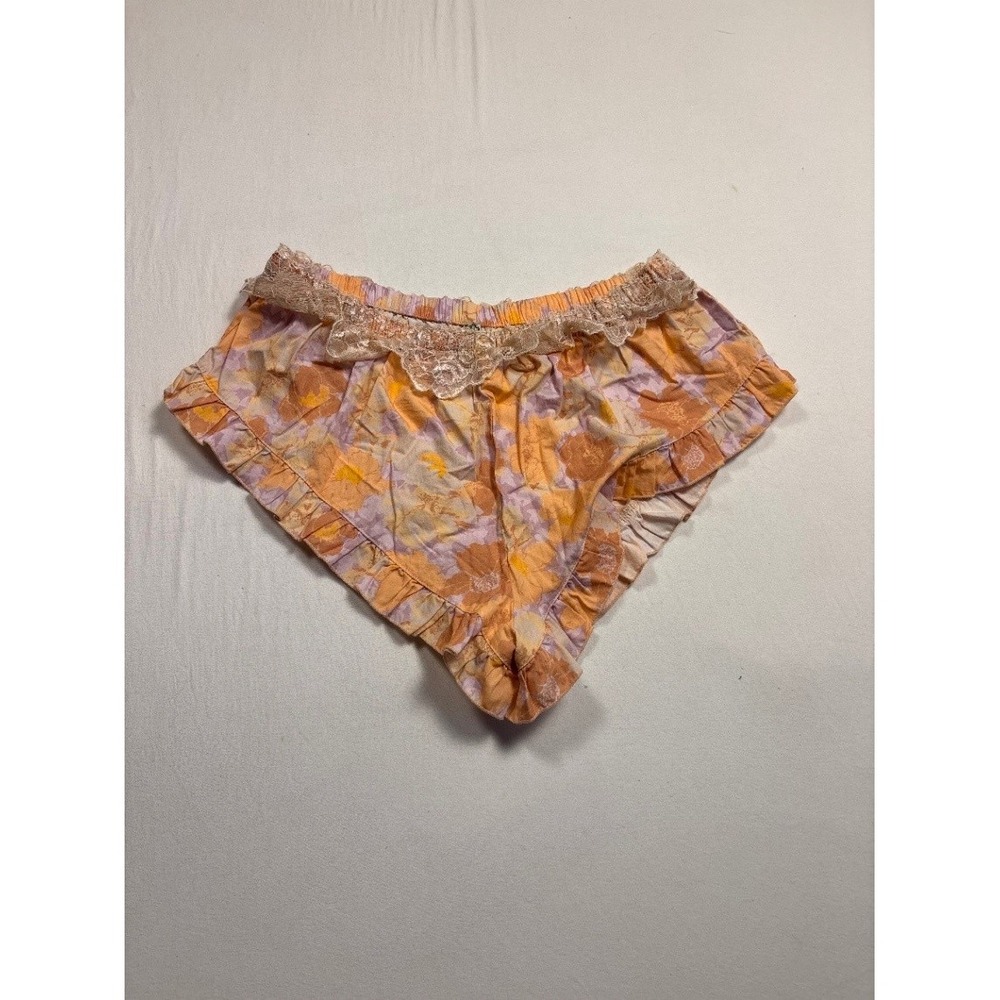 Free People Golden Slumber Floral Sleep Shorts Womens Satin Ruffle Lace S